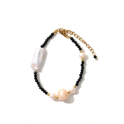 Simple Style Baroque Black Spinel Freshwater Pearl Copper Beaded Women's Bracelet