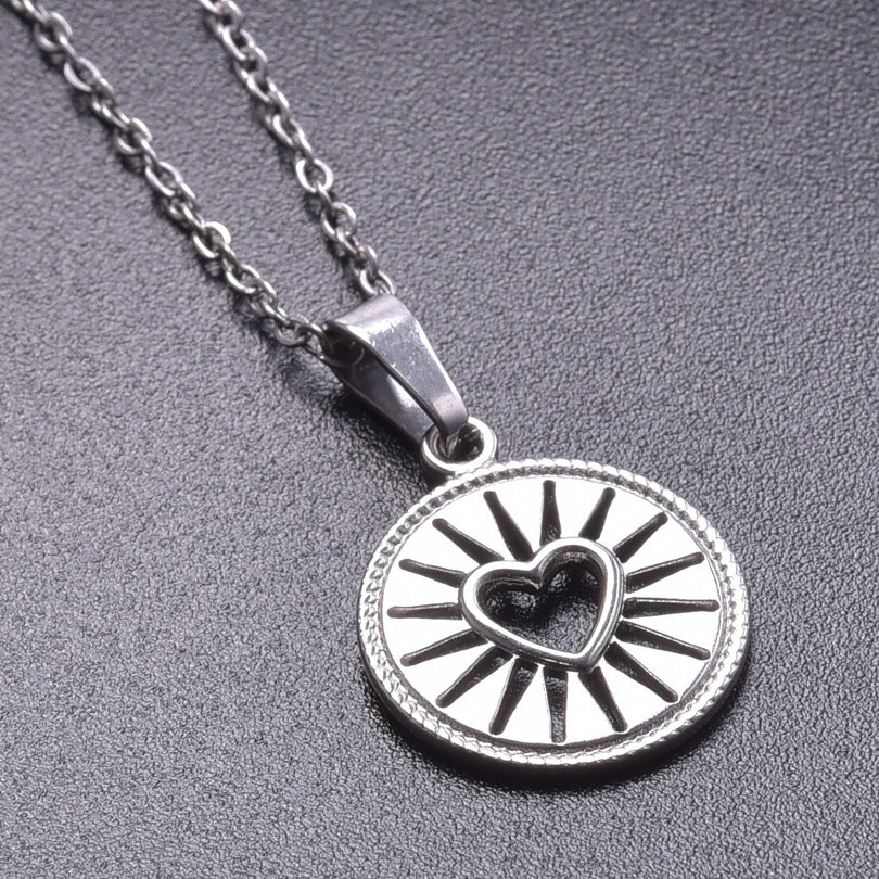 Simple Classic Round 304 Stainless Steel Plated Heart Pendant Necklace