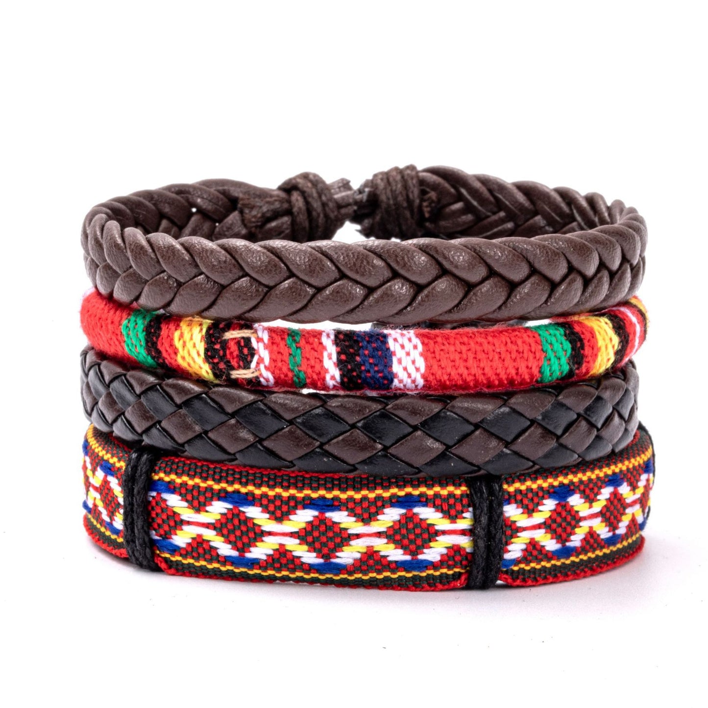 Bohemian Multicolor Beaded Leather Braided Unisex Bracelet Set