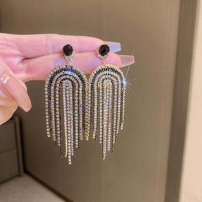 1 Pair Exaggerated Modern Style Tassel Inlay Metal Copper Rhinestones Drop Earrings