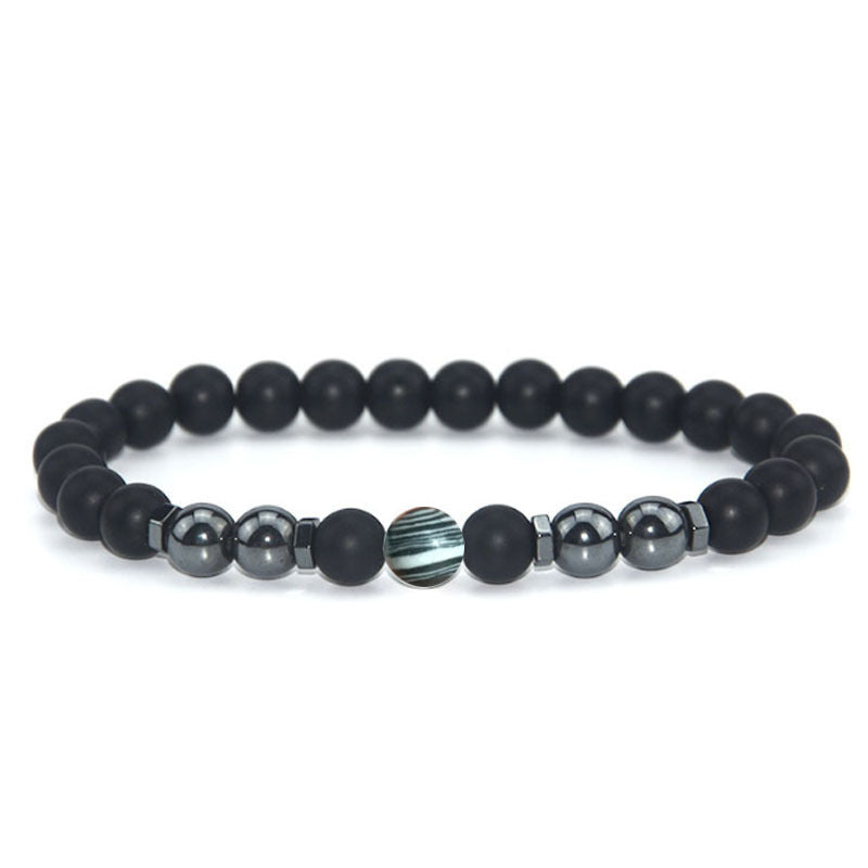 Retro Matte Black Magnetic Stone Beaded Anklet