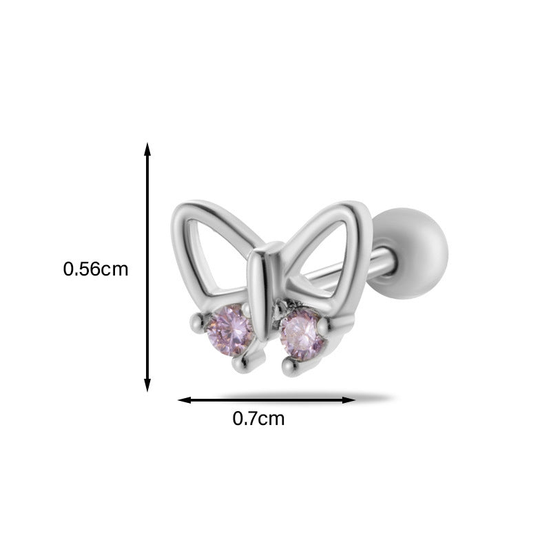 Heart & Butterfly Zircon Stainless Steel Cartilage Earrings