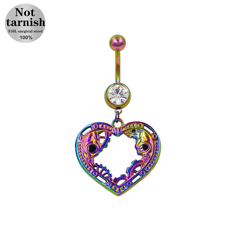 Retro Punk Butterfly & Heart Belly Rings - Stainless Steel & Alloy, Gold/Silver Plated, Resin Inlay