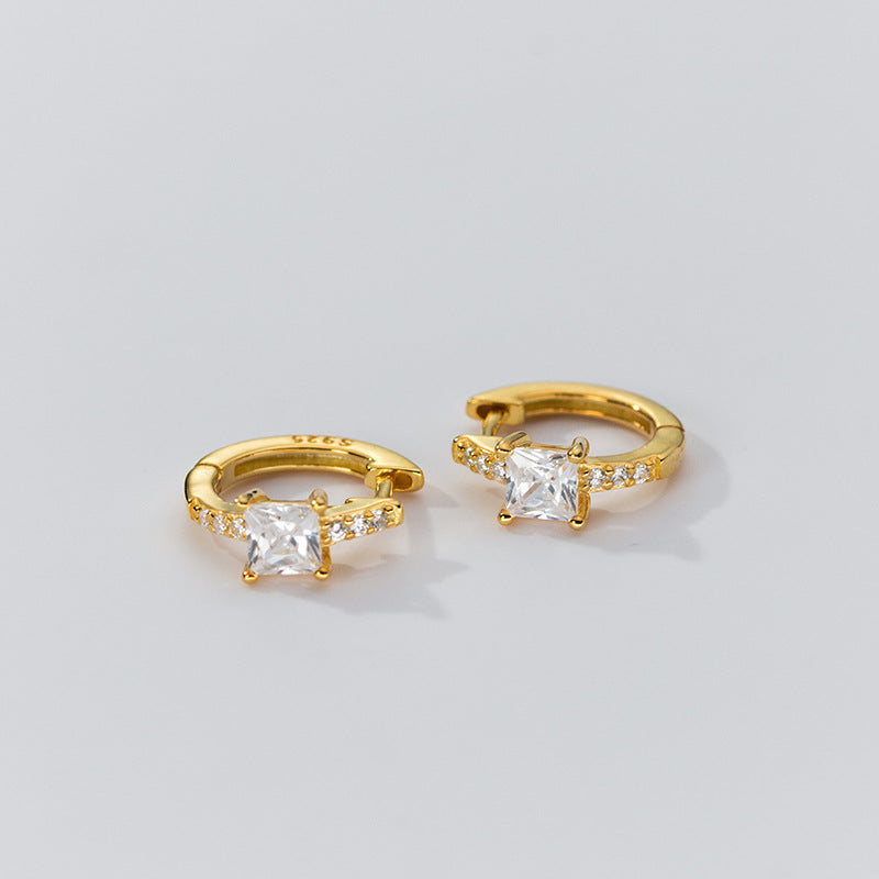 European American Gold-Plated Copper Square Zircon Inlaid Diamond Ear Clip S925 Silver Earrings