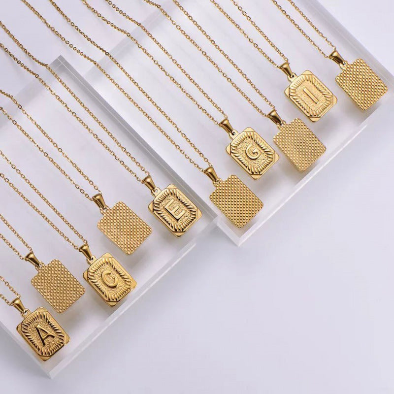 Fashion Letter Square Pendant Stainless Steel Necklace