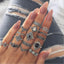 Retro Geometric Bohemian Crystal Moon Ring Set - 11 Piece Vintage Style Jewelry