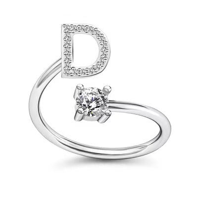 Fashion Adjustable Silver Zircon Letter Ring