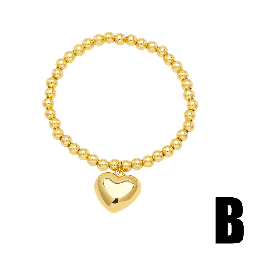 Sweet Heart Shape 18k Gold Plated Copper Bead Bracelet