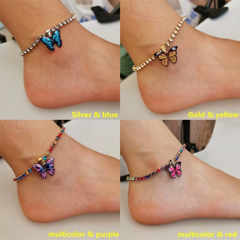 Butterfly Pendant Alloy Gemstone Anklet