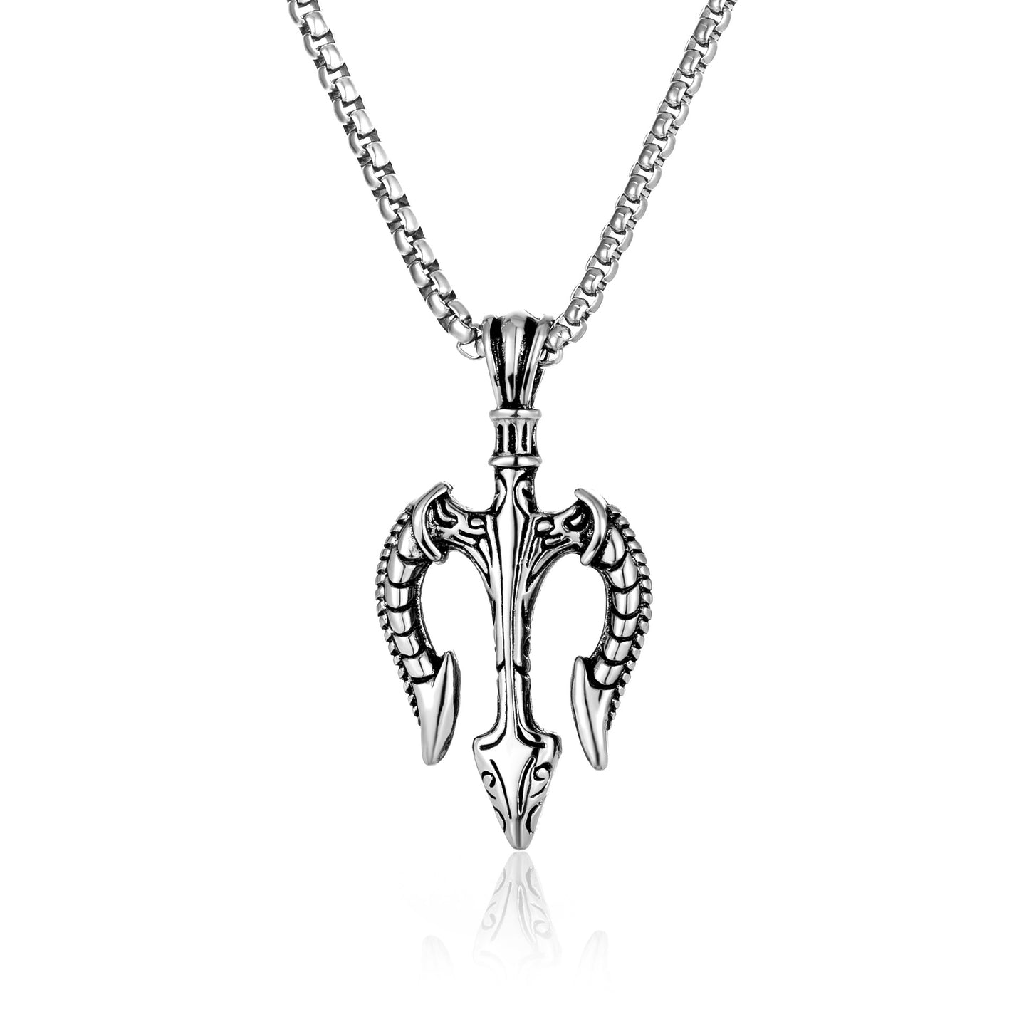 Hip-Hop Retro Trident Engraved Stainless Steel Men's Pendant Necklace