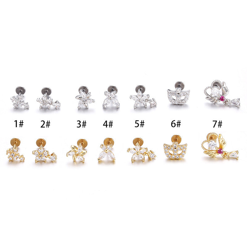 Stainless Steel Star Butterfly Zircon Lip and Ear Studs Set