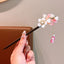 Women's Ethnic Floral Wood Inlay Gemstone Rhinestone Hairpin with Tassels