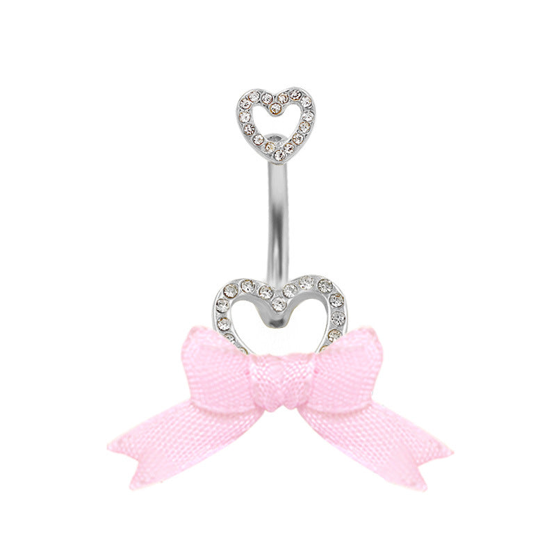 1 Piece Belly Rings IG Style Shiny Heart Shape Bow Knot 316 Stainless Steel  Alloy Inlay Rhinestones Glass Gold Plated