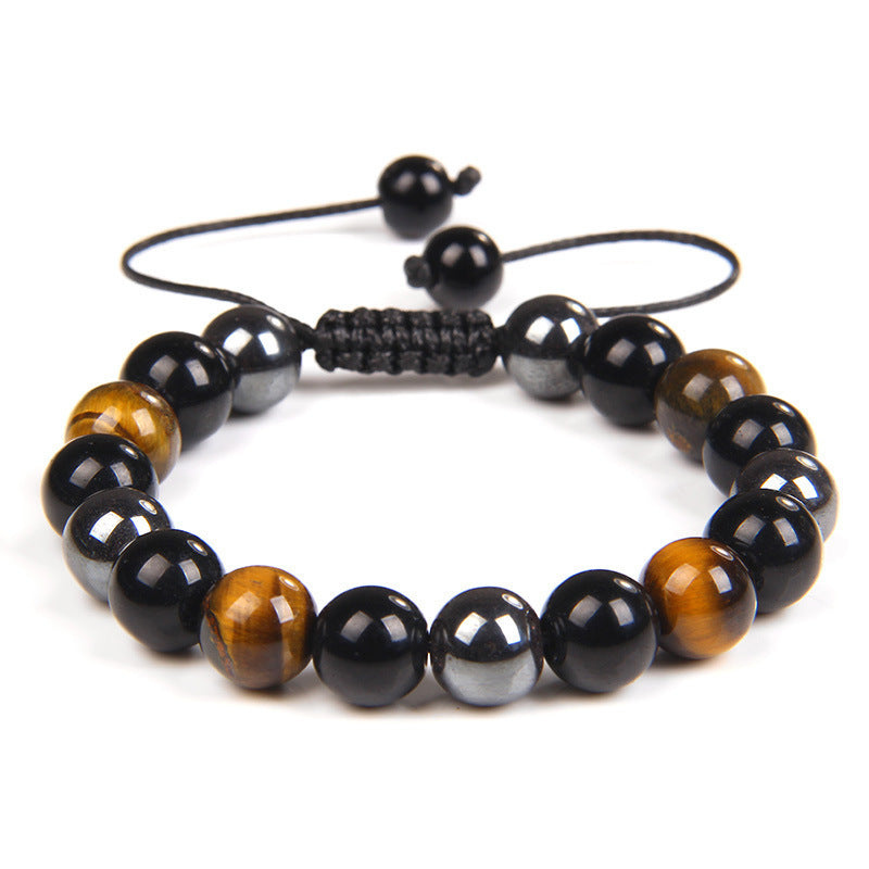 Fashion Adjustable Black Matte Woven Bracelet with Tiger Eye Stone