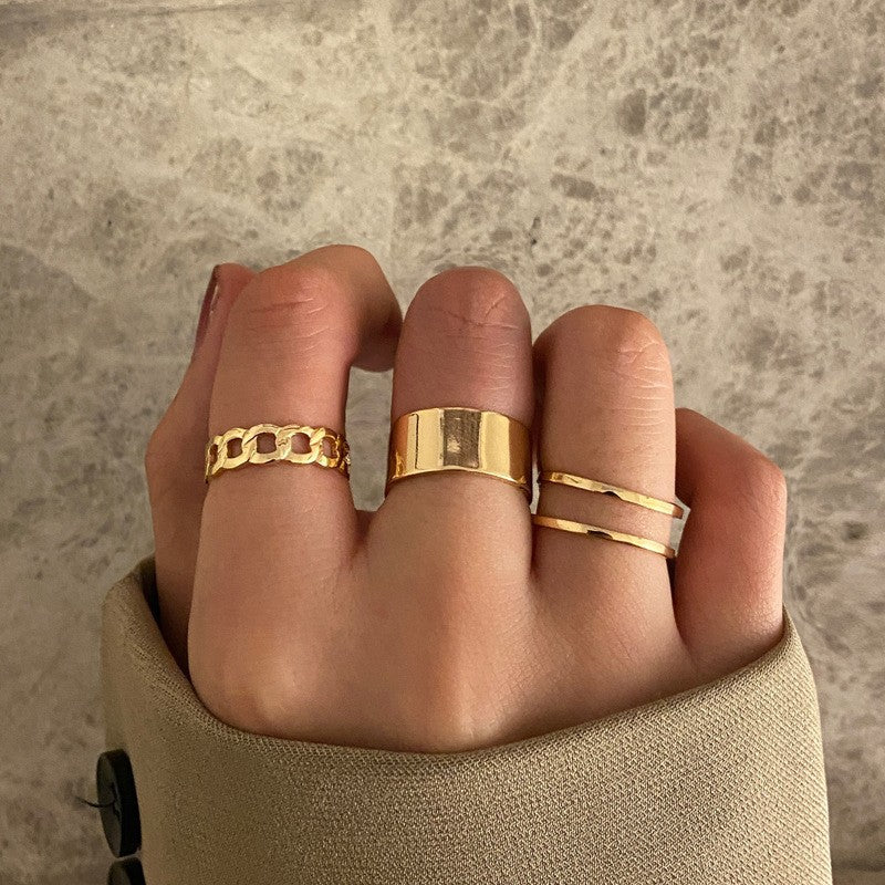 Fashion Hip-hop Minimalist C-shaped Open Ring Set - 3 Pieces