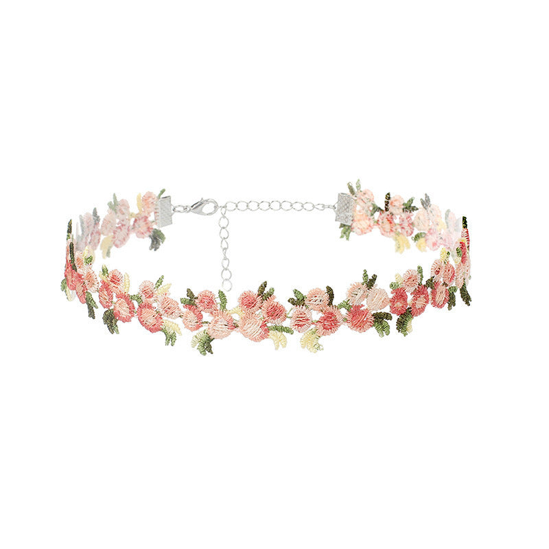 Retro Lace Flower Collar Choker Necklace - Romantic Garden Embroidered Clavicle Chain