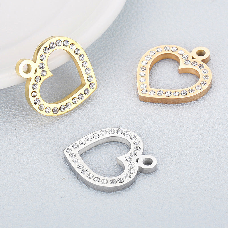 Heart-Shaped Stainless Steel Rhinestone Pendant and Jewelry Accessories