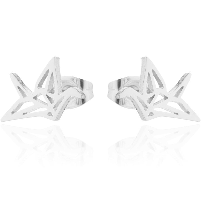 Stainless Steel Geometric Rose & Animal Stud Earrings Set