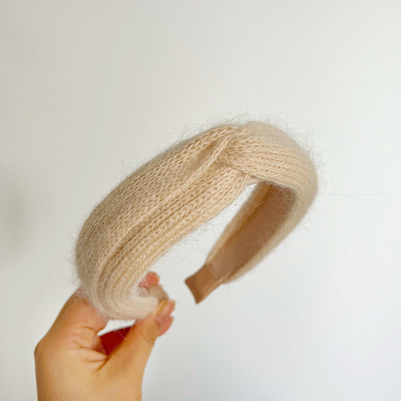 Solid Color Knit Hair Band - Cross Knot Plush Headband for Winter