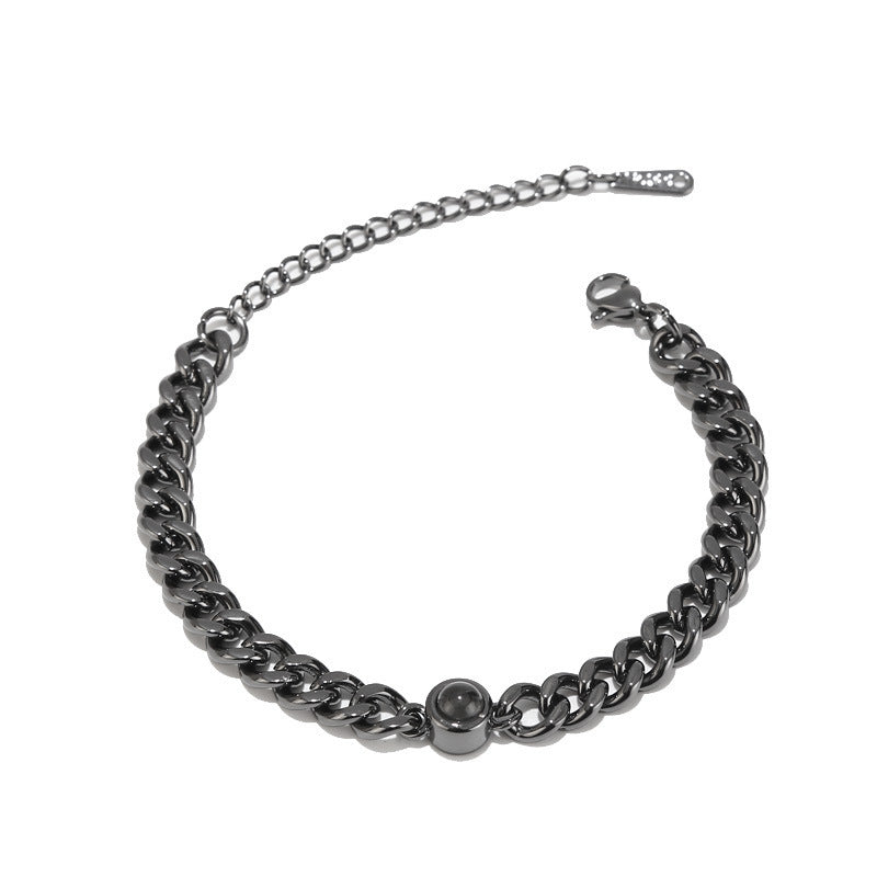 Geometric Titanium Steel Plated Bracelet with Custom Projection Charm