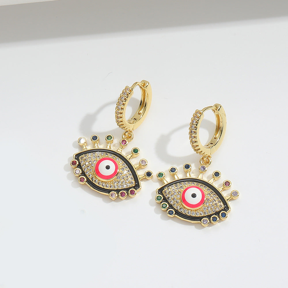 Elegant Geometric Devil's Eye 14K Gold Plated Earrings