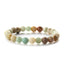 Retro Classic Round Wood Agate Beaded Bracelet with 8mm Tiger Eye and Rainbow Beads