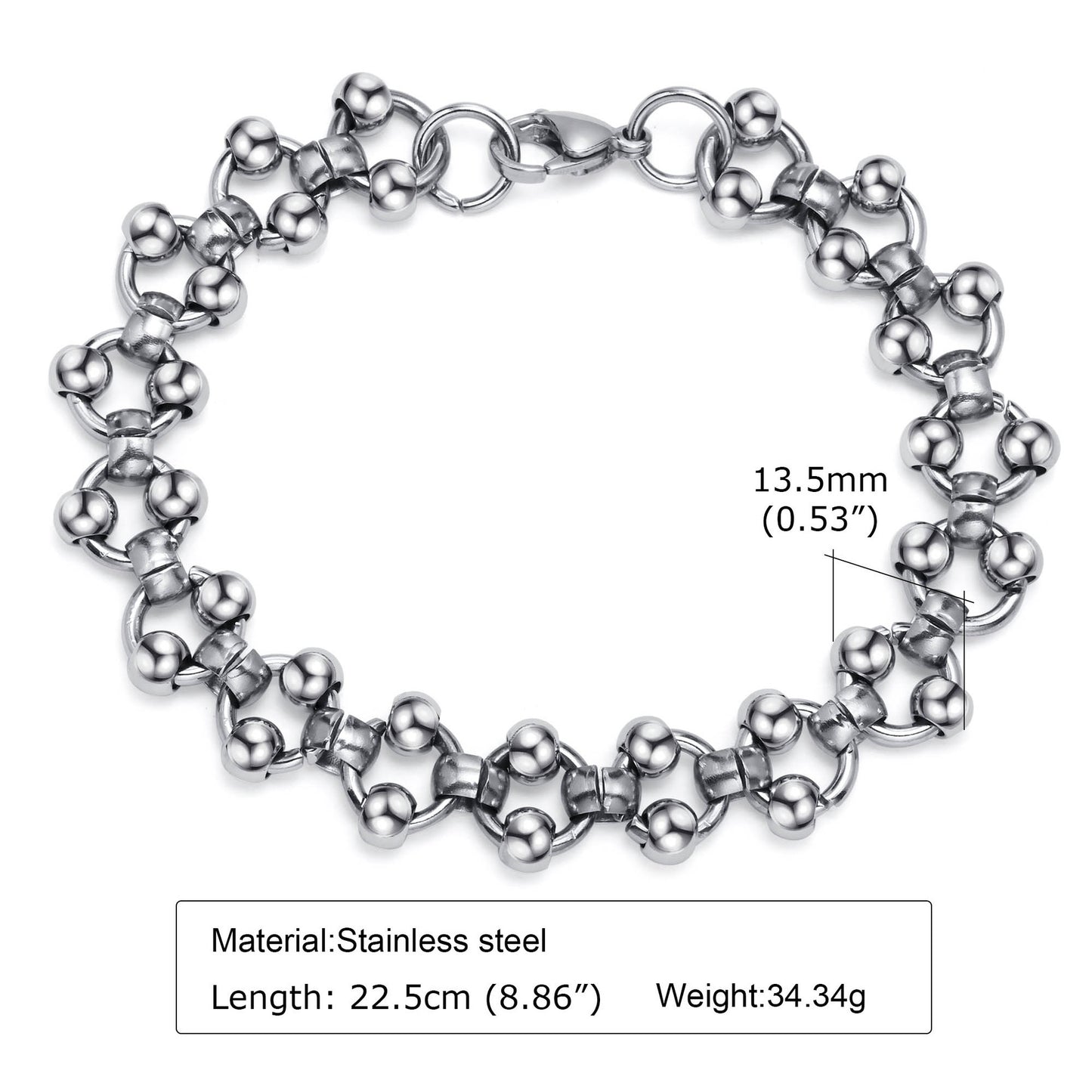 Stainless Steel Beaded Chain Bracelet for Men