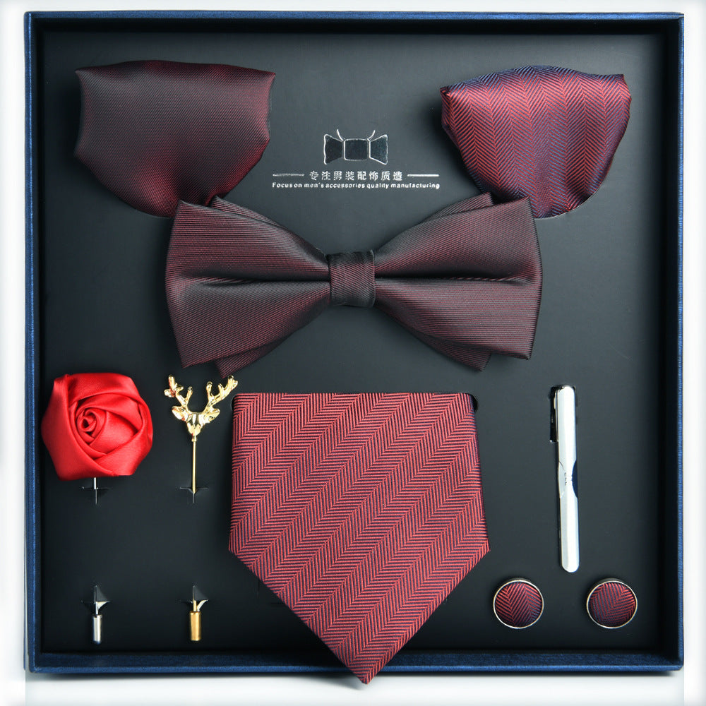 Business Stripe Polyester Men's Tie Gift Set - 8 Piece Collection for Weddings and Formal Occasions