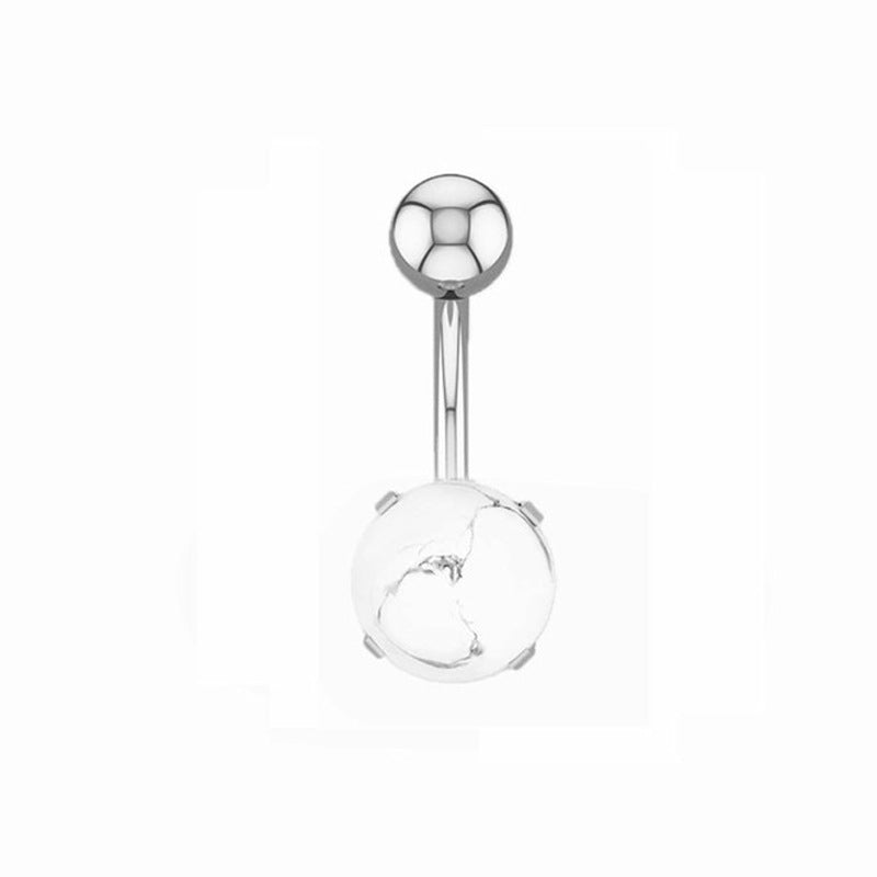 Geometric Stainless Steel Zircon & Opal Belly Ring Set - 5 Pieces Silver