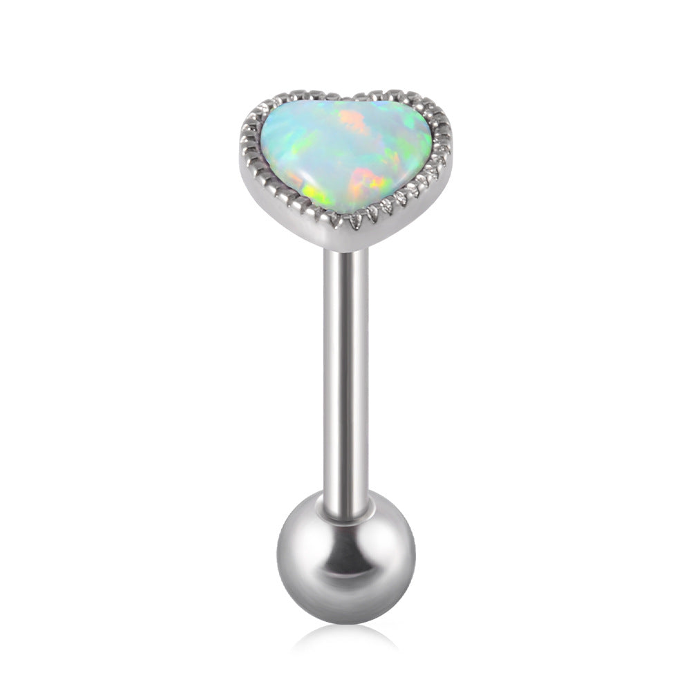 Heart Shape Stainless Steel Opal Inlay Tongue Ring