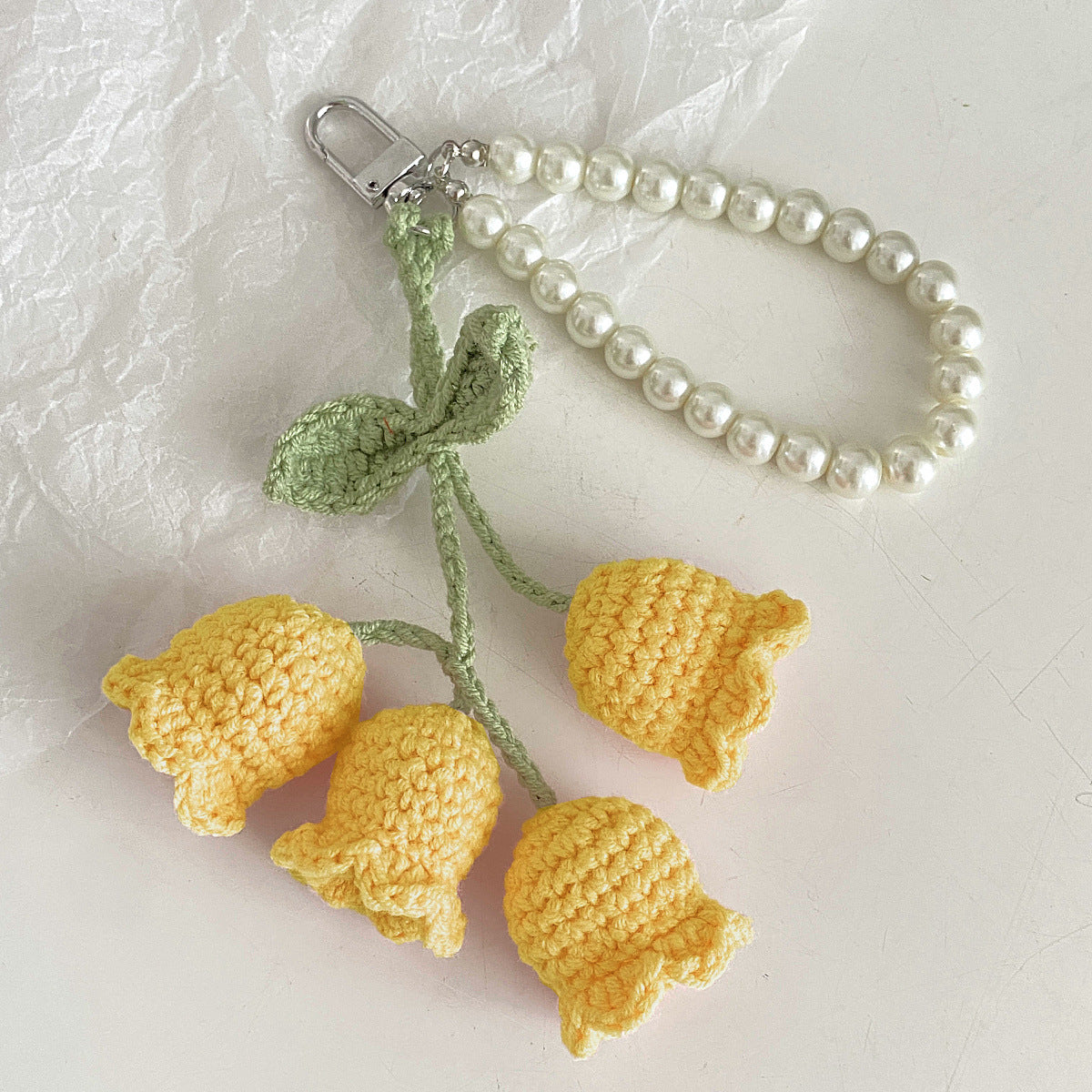 Cute Flower Yarn Pearl Chain Keychain for Women