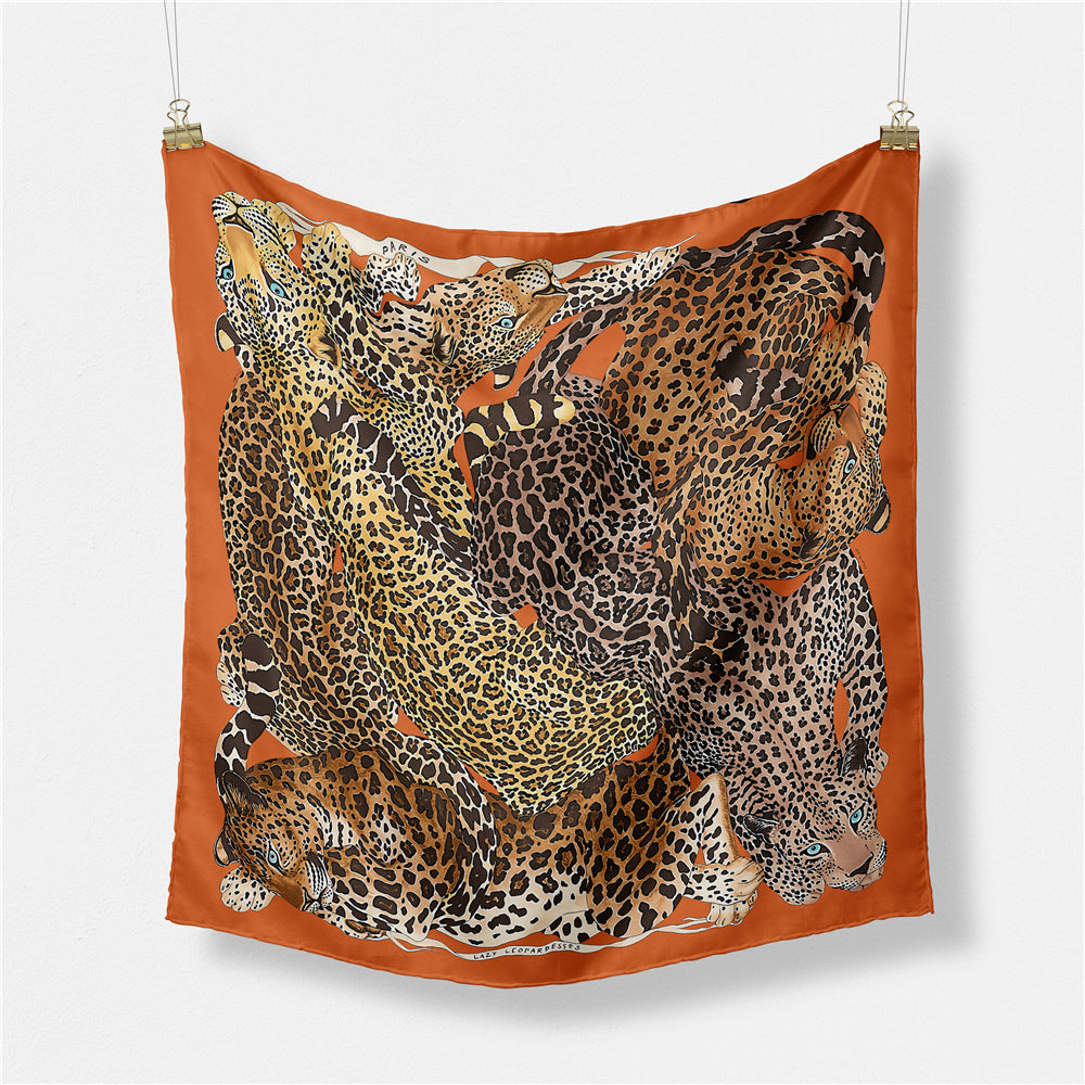 53cm Leopard Print Twill Silk Square Scarf