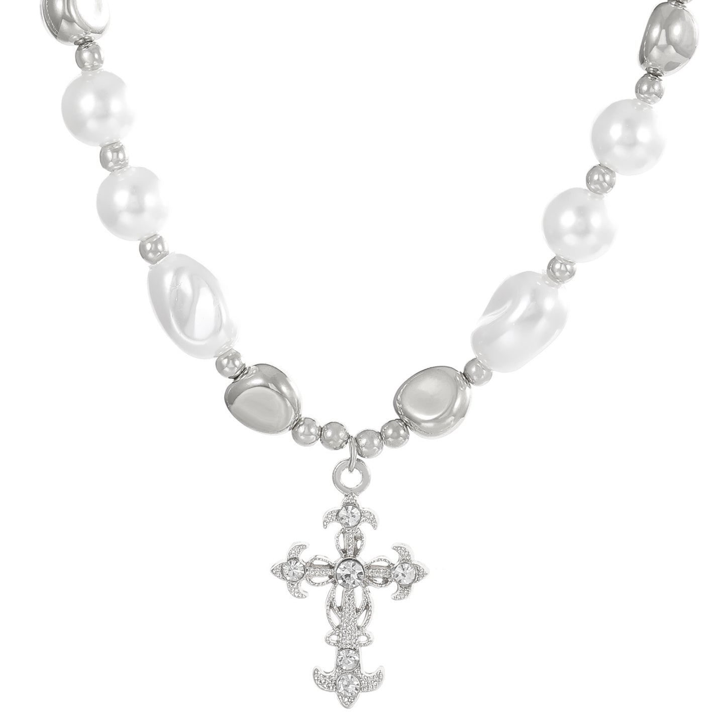 Gothic Punk Cross Pearl Layered Women's Necklace