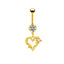 Heart Butterfly Belly Ring - 316 Stainless Steel with Resin Rhinestones, Gold & White Gold Plated