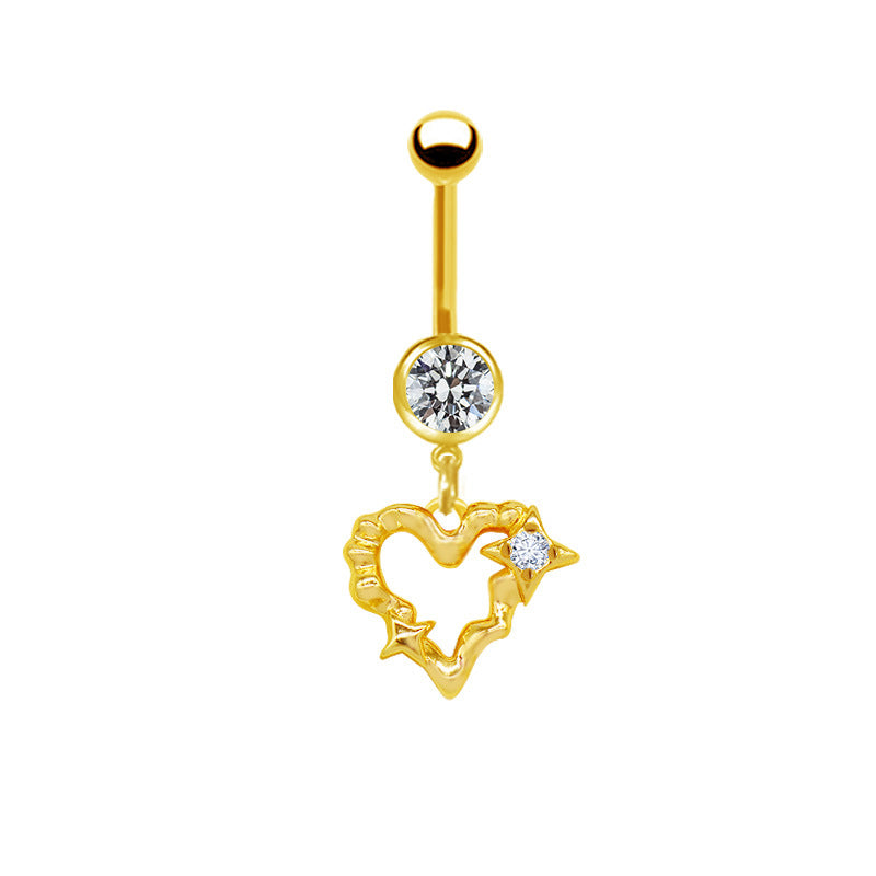 Heart Butterfly Belly Ring - 316 Stainless Steel with Resin Rhinestones, Gold & White Gold Plated