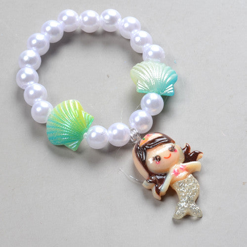 Mermaid Starfish Shell Charm Beaded Alloy Bracelet Set for Kids