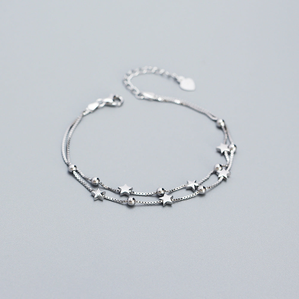 Sweet Star Double-Layer Sterling Silver Bead Bracelet