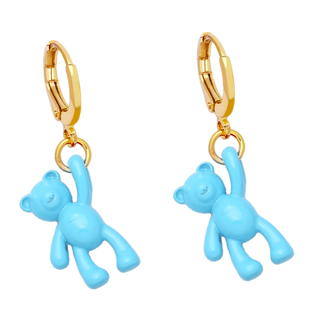 Bear Earrings for Women - Retro Candy Color Copper Design