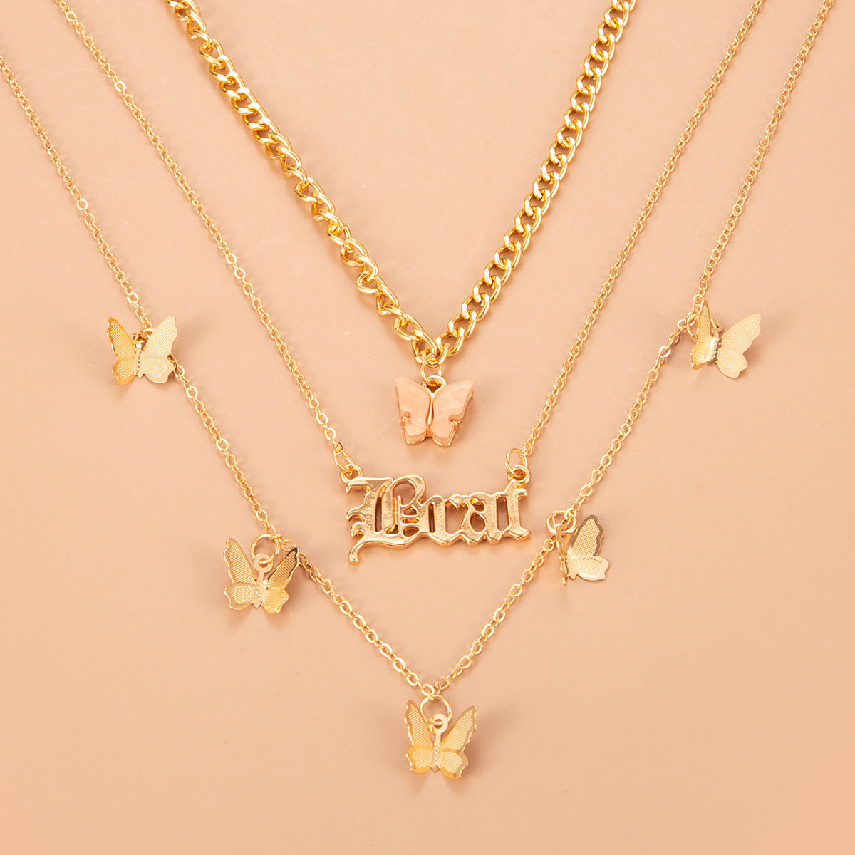 Bohemian Multi-layer Butterfly Pendant Necklace with Letter Charms