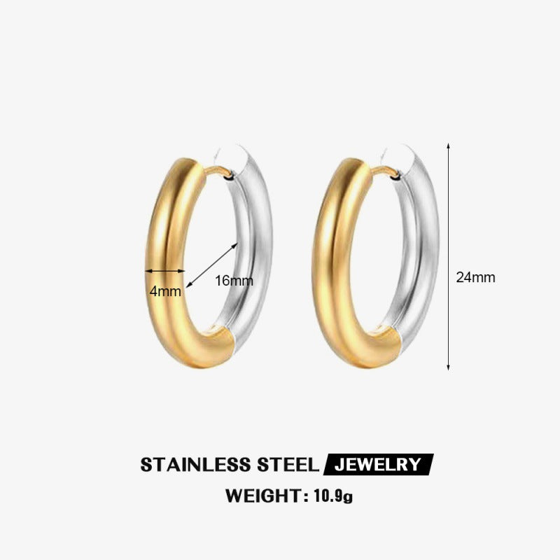 New Stainless Steel Earrings Two-color Glossy Coil Niche Design Titanium Steel Earrings Simple Popular Earrings