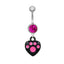Flamingo and Cat Claw Navel Ring with Rhinestones and Gold Plating