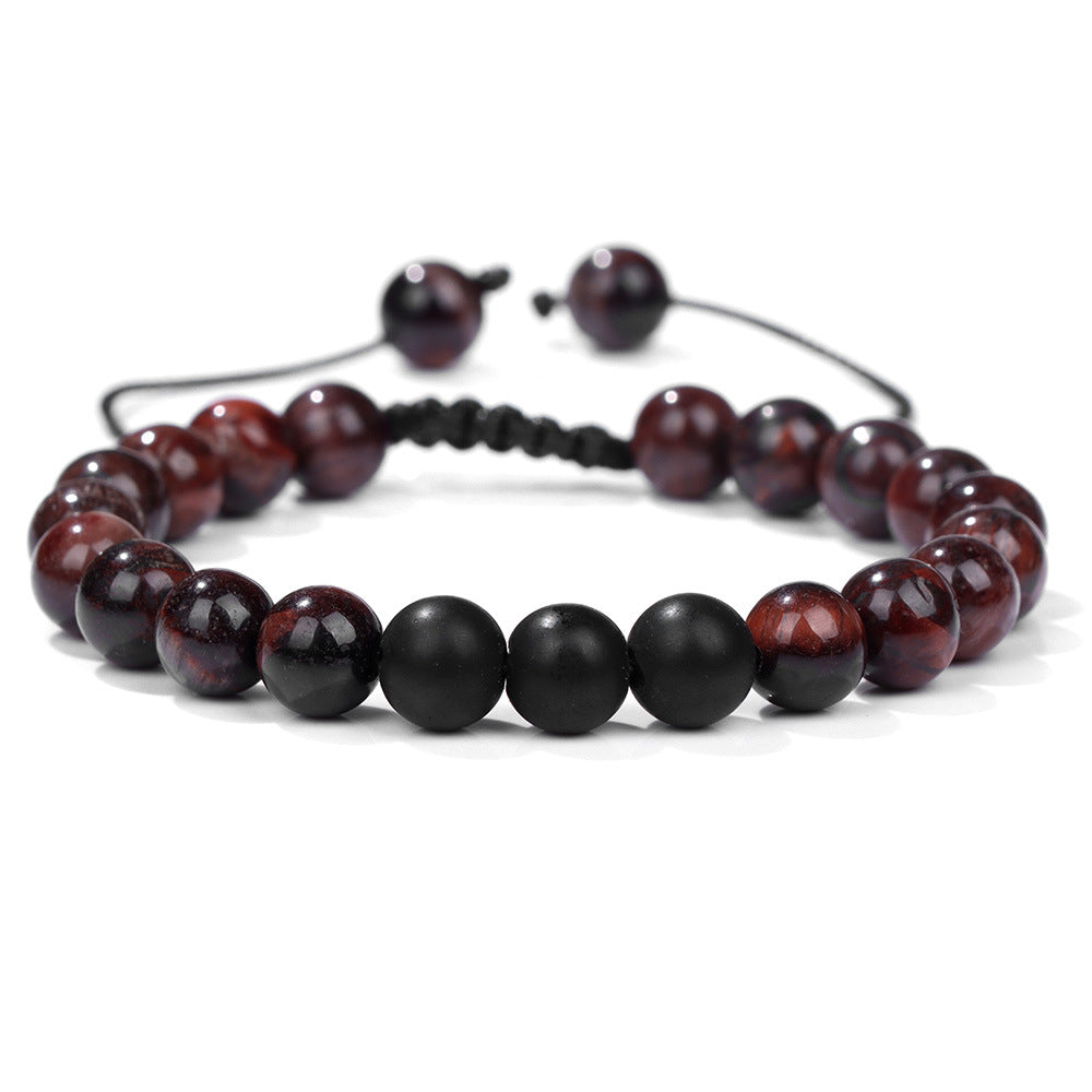 Gradient Natural Stone Agate and Tiger Eye Beaded Adjustable Bracelet