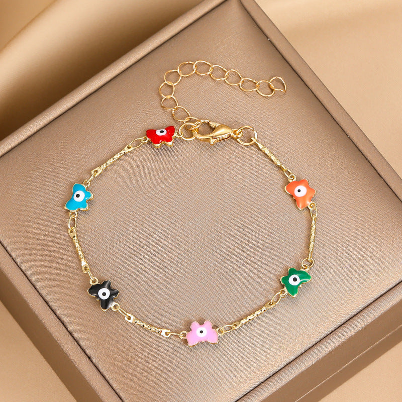 Casual Cross Eye Flower & Butterfly Rhinestone Gold Plated Copper Bracelets