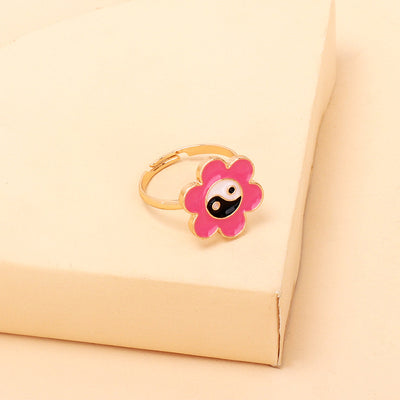 Cute Cartoon Enamel Ring Set with Flower and Mushroom Design