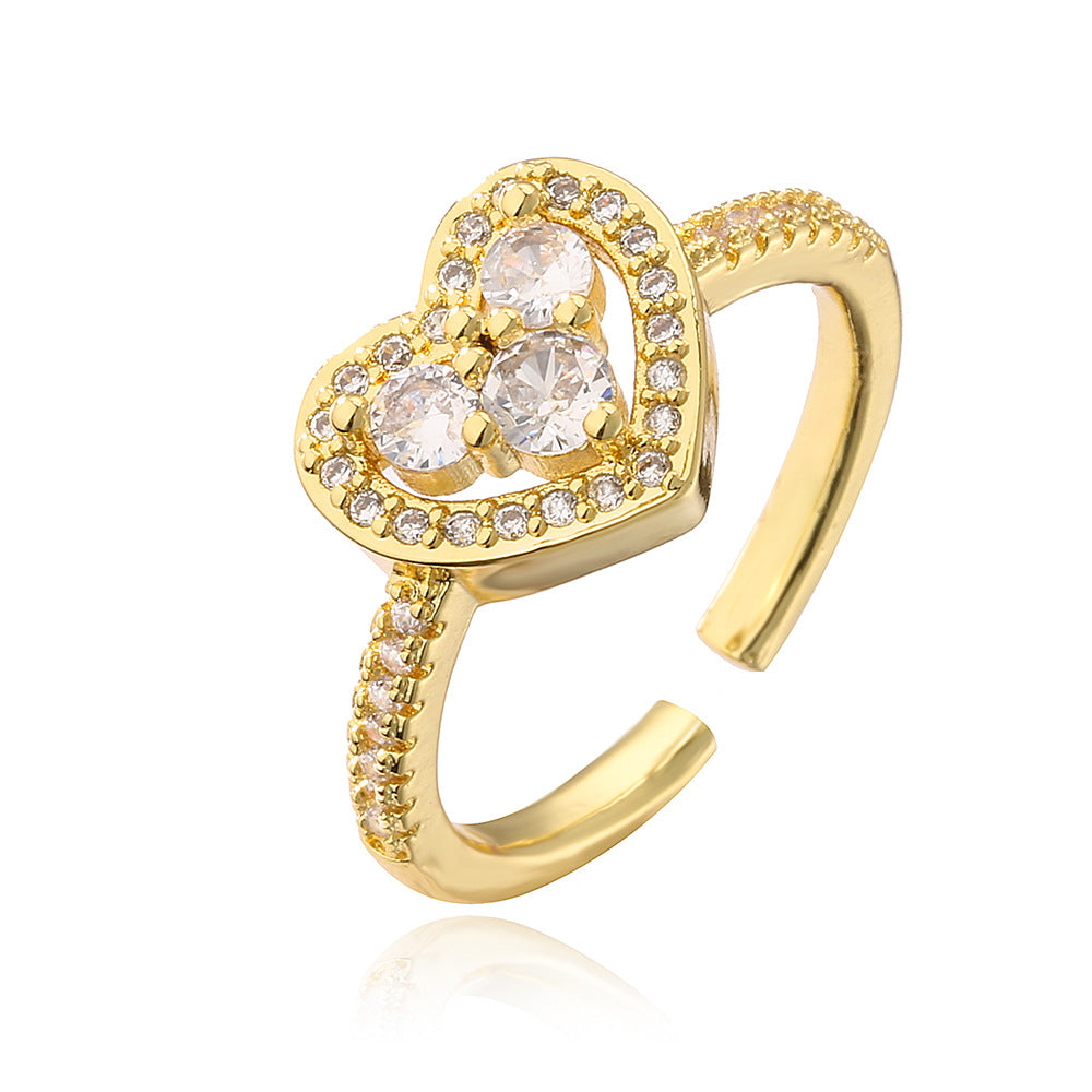 Elegant Heart-Shaped Gold Plated Zircon Open Ring