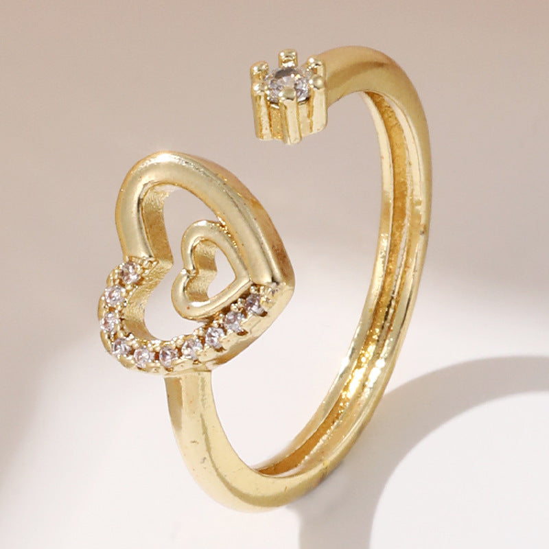 Fashion Geometric Heart Zircon Open Ring