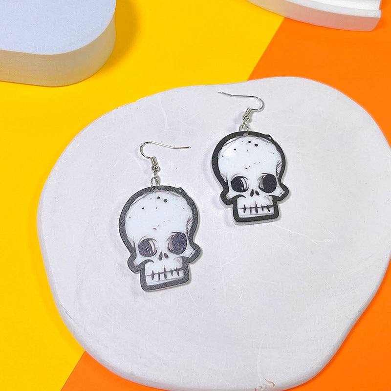 1 Pair Hip-hop Punk Pumpkin Spider Web Skull Arylic Drop Earrings