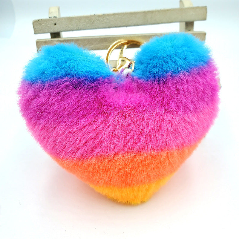 Heart-Shaped Faux Fur Pom Pom Keychain Accessory