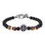 Retro Cross Stainless Steel & Obsidian Beaded Men's Bracelet