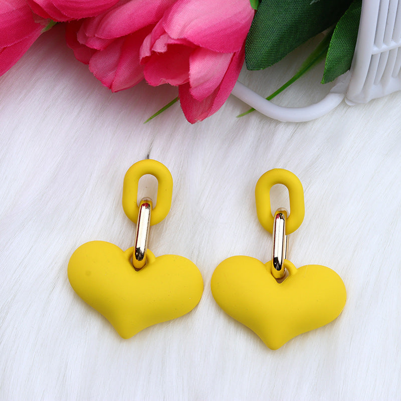 1 Pair Heart Shape Acrylic Drop Earrings - Fashionable Candy Color Chain Design